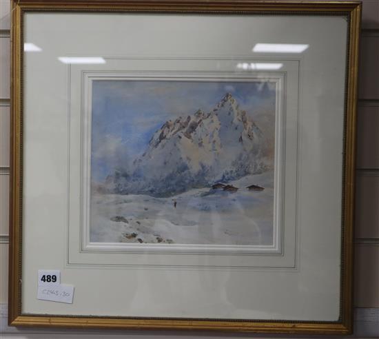 Herbert Moxon Cook (1844-1920), watercolour, Alpine landscape, signed, 23 x 26cm